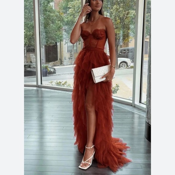 For Love and Lemons Bustier Gown Maxi Dress Corset Rust Orange - Picture 1 of 11